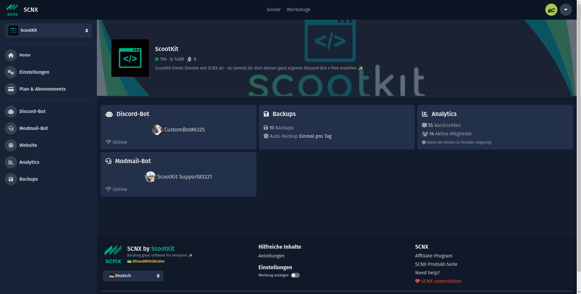 Screenshot of SCNX Dashboard